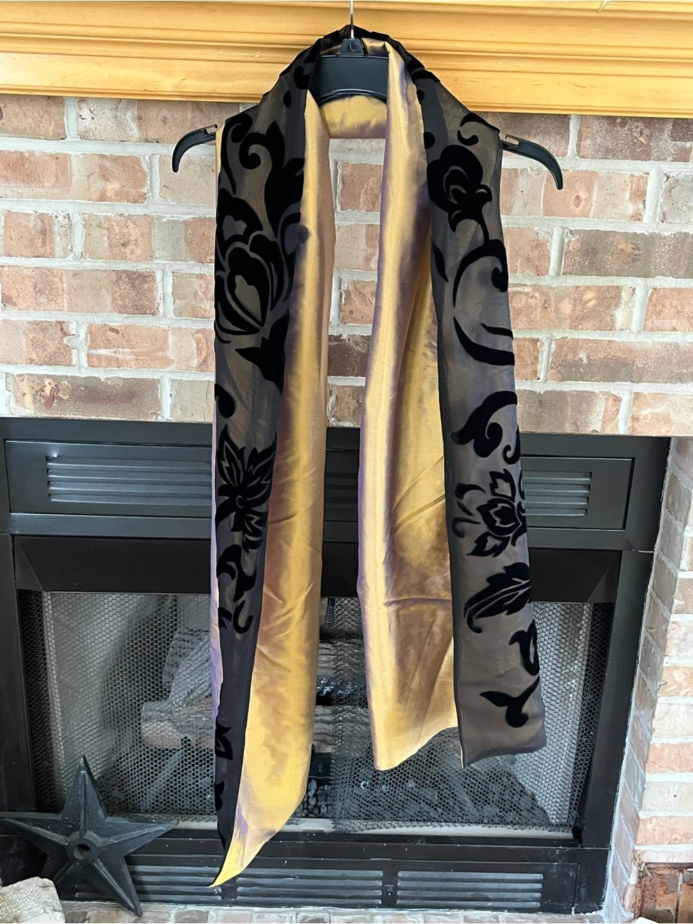 Reversible Black and Gold Velvet-Accented Scarf